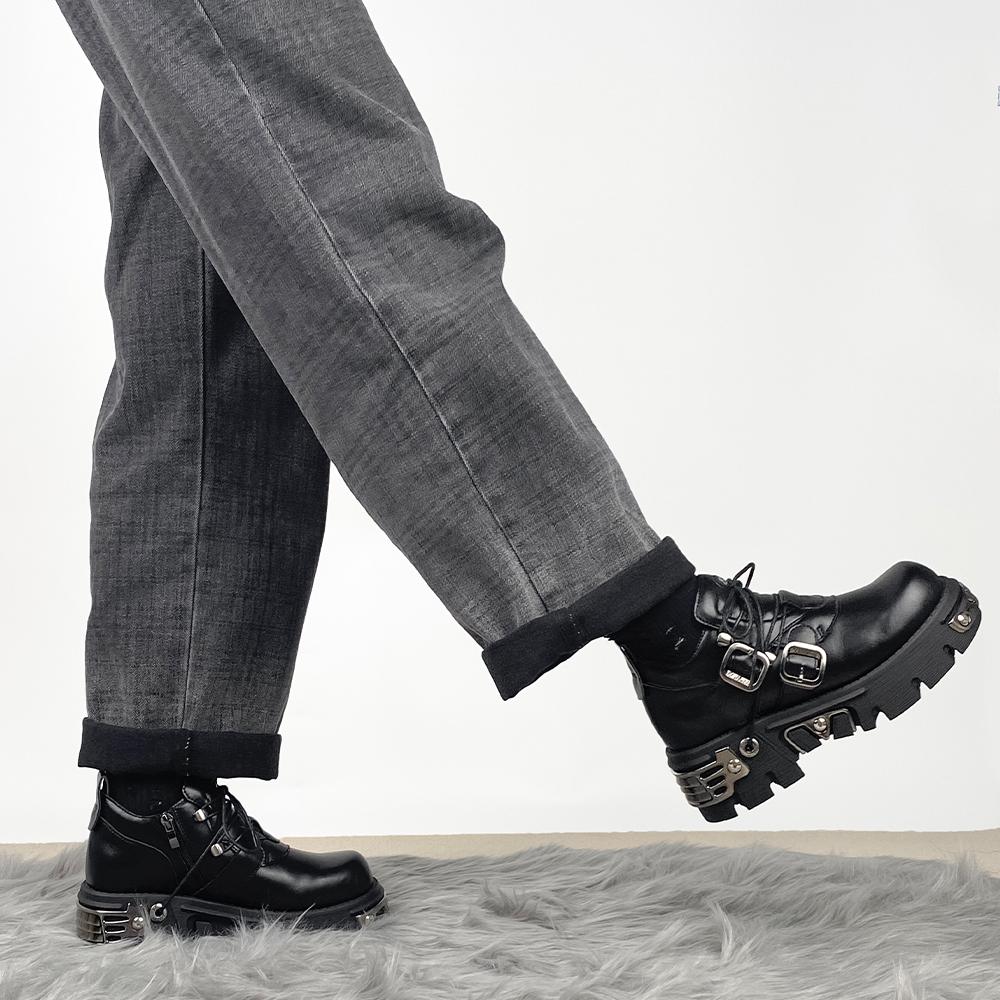 U-Double  New Dark Punk Style Woman Gothic Flame Carved Vintage Rock Boots Leather Shoes Metal Niche Low Top Platform Shoes