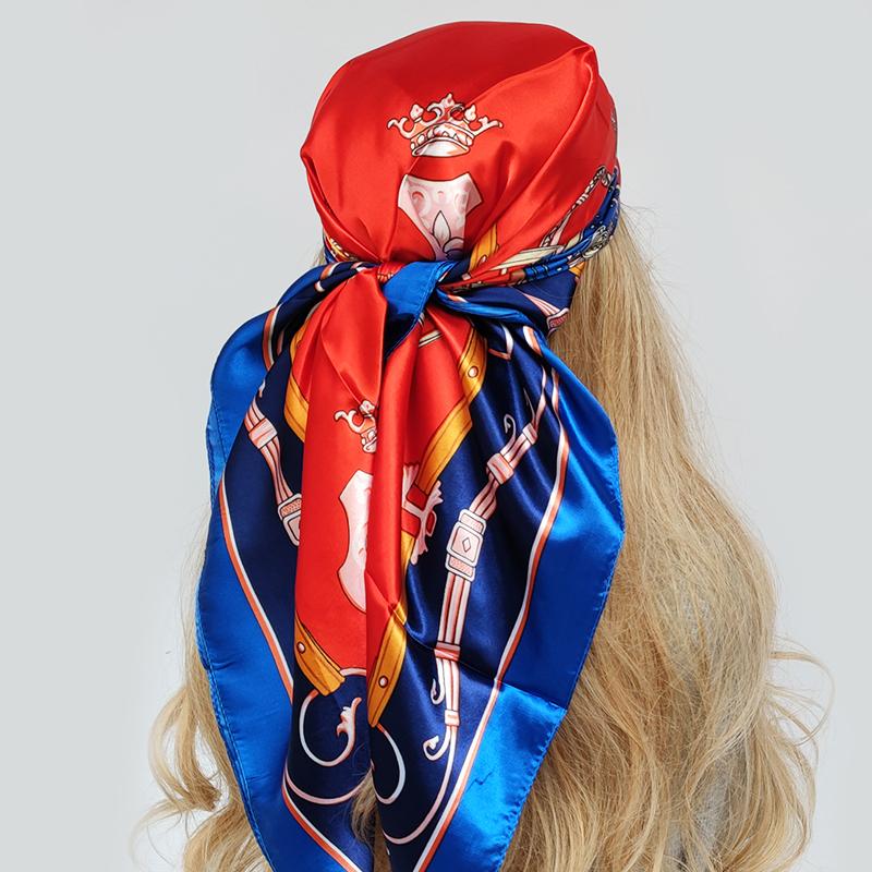 Fashion Kerchief Hair Scarf For Women Floral Print Silk Satin Hijab Scarfs 90*90cm Square Shawl Headband Scarves For Ladies