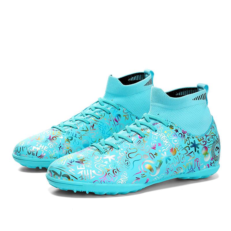 Fashion Men's Soccer Shoes FG/TF Non-Slip Turf Soccer Cleats Printed Design Training Shoe Ultralight Sneakers High Top Football Boots 48