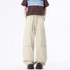 Spring and summer new European and American retro splicing light apricot scimitar loose straight casual pants men's trendy pants