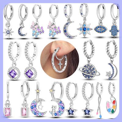 New Women Earrings Original 925 Silver Hoop Earrings Engagement Wedding Birthday Drop Earring Women Jewelry Gifts