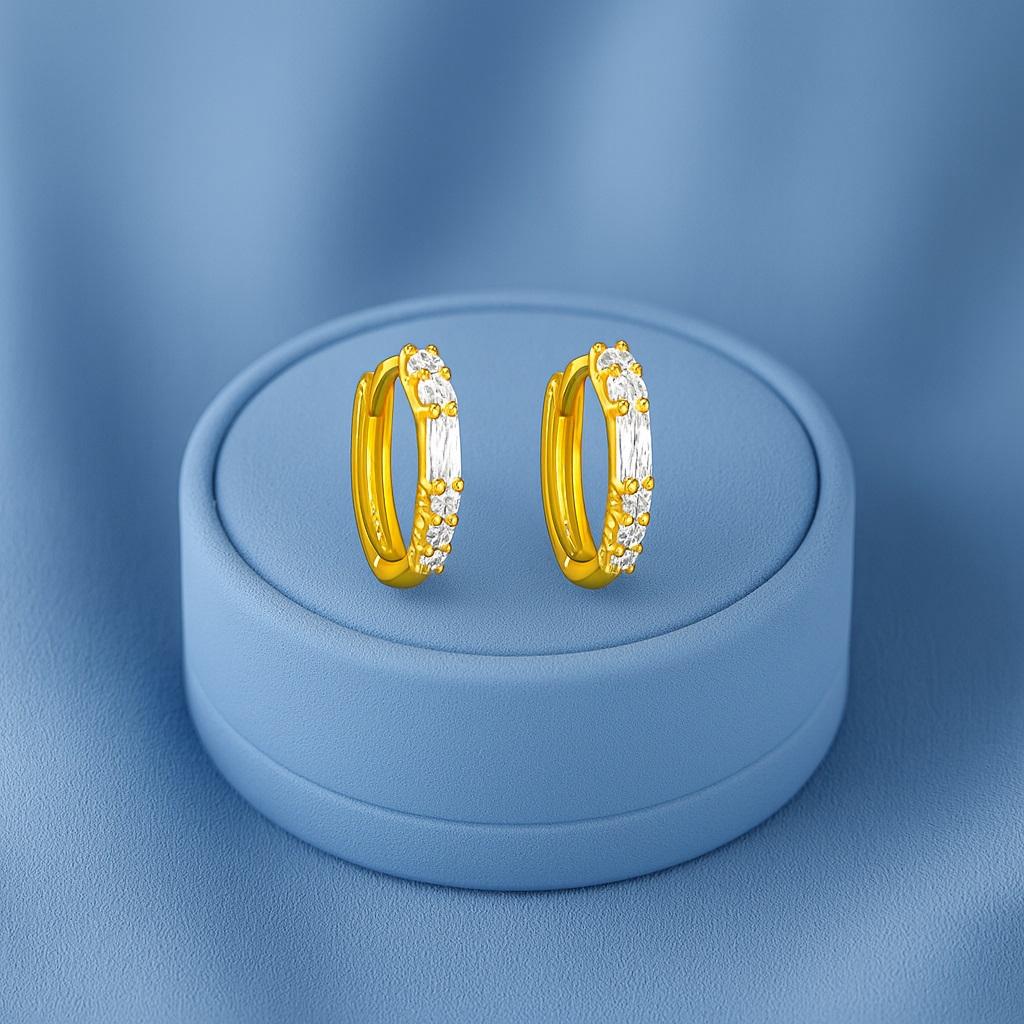 Baguette und runder Stein Huggie Creolen - Sterlingsilber gelbvergoldet