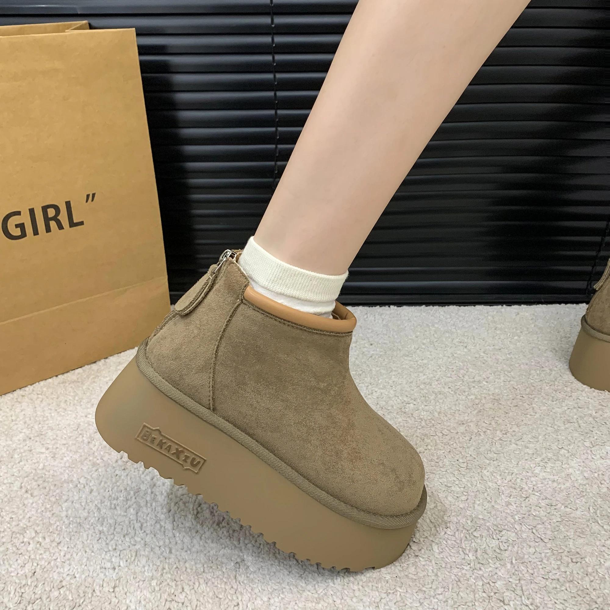 

AJGS женские ботильоны на платформе для снега, зимняя замшевая теплая обувь, женские брендовые трендовые плюшевые туфли на плоской подошве, повседневные ботильоны из хлопка для женщин 40 хаки