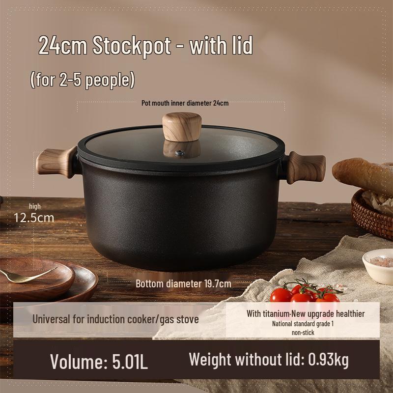 Universal Titanium Non-stick Stockpot: Steaming & Stewing, Double-Ear Design for Induction & Gas Stoves Titanium Non-Stick, Heat Concentration, Simmering
