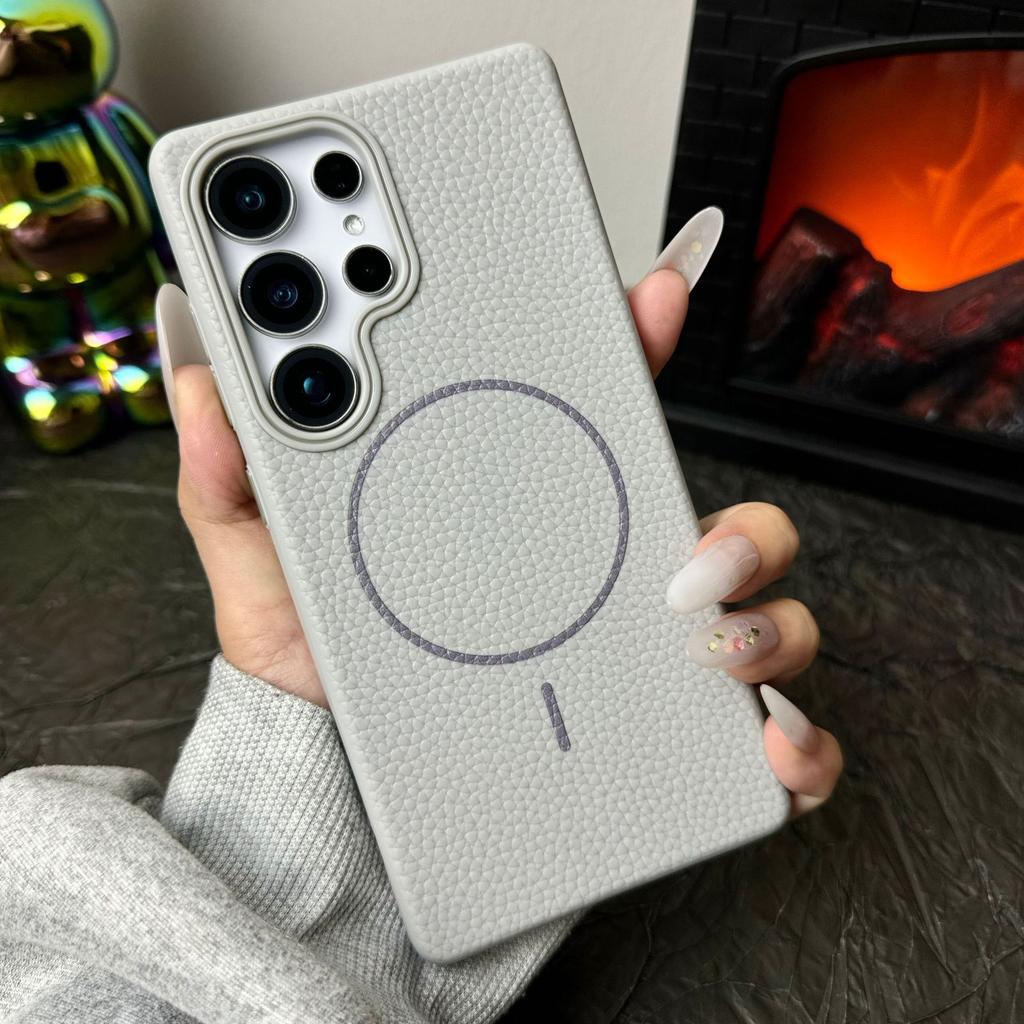 Lychee Pattern Suitable for Samsung S25 Ultra Simple Soft Shell Magnetic Suction Phone Case Samsung S25 Skin Sensing S24 Anti Slip Shell