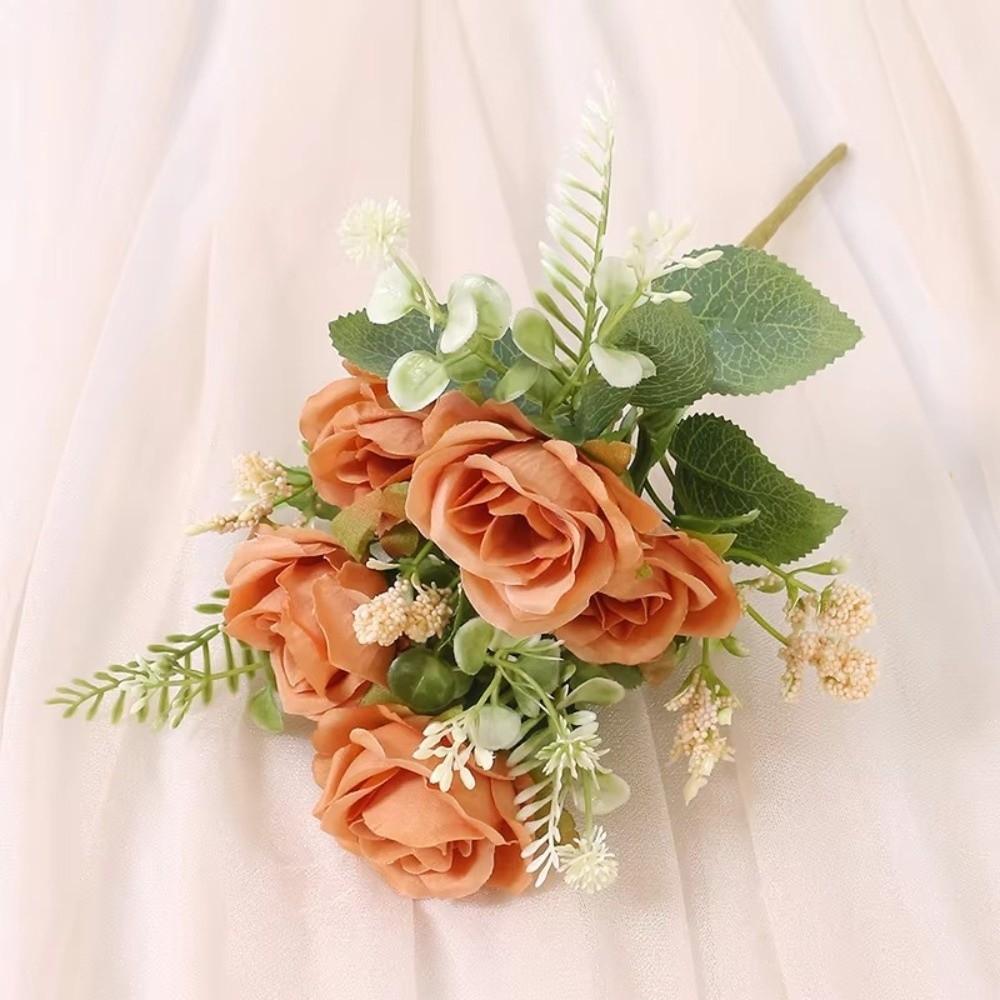 DIY Artificial Rose Flower 5 Head Artificial Flower Bouquet Wedding Decoration оранжевый