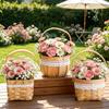Flower Basket, with Lace Decor, Hand-Woven Wicker Rattan Flower Basket, Wood Portable Floral Gift Basket