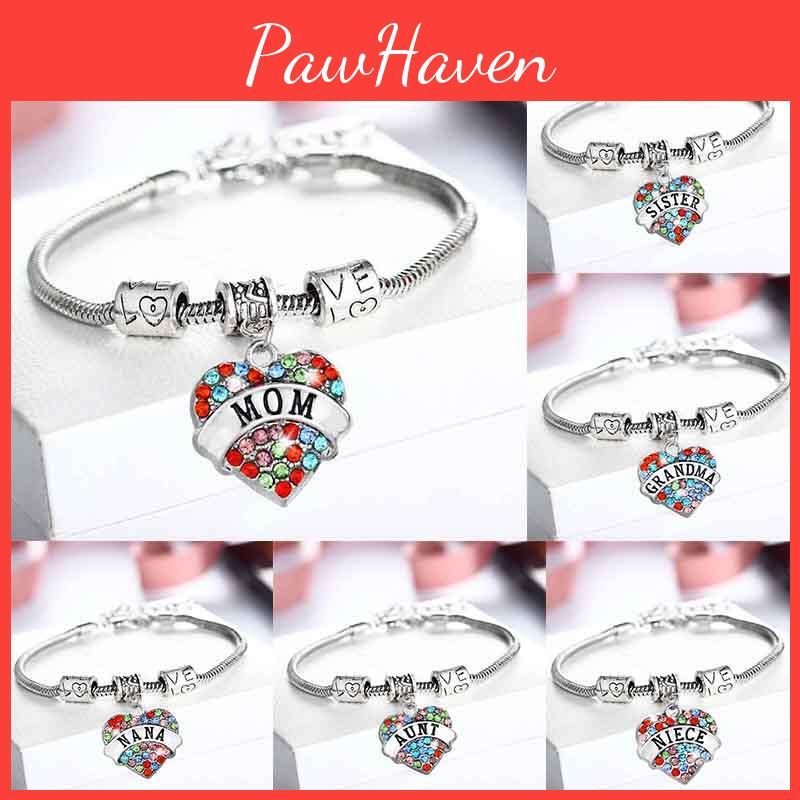 Crafted Family Members Inlaid Colorful Rhinestone Love Heart Bracelet Gift**