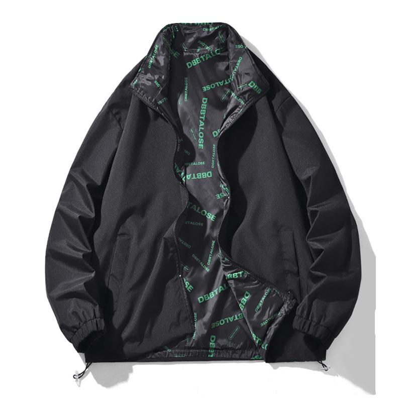 

Двусторонняя мужская университетская куртка Harajuku с буквенным принтом ветрозащитная куртка на молнии с воротником-стойкой сплошной цвет модная уличная одежда одежда унисекс