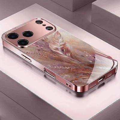 Luxe Bloempatroon Roze Metallic Gehard Glas Telefoonhoesje Voor iPhone 11 12 13 14 15 16 17 Pro Max 15 Plus 17 Air 16E Cover