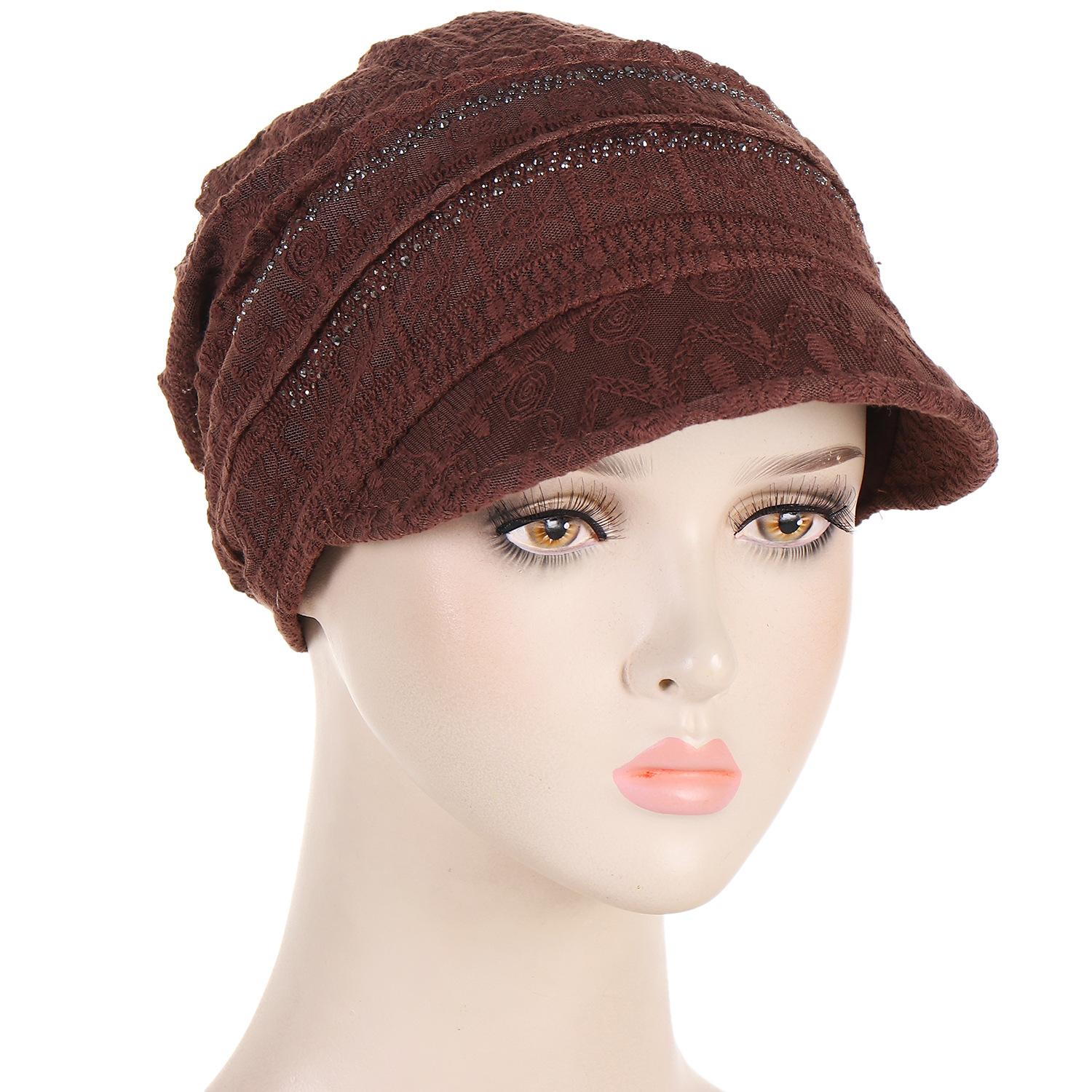 

JYL TS DIY Прозрачная тюрбанная шляпа Женская кепка с широкими полями Сетчатое кружево coffee темный ваниль