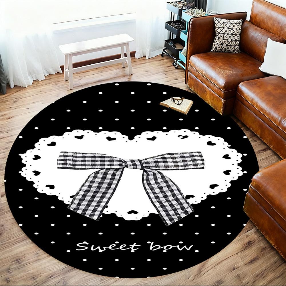 1pc Sweet Bow Round Chair Mat Office Area Rug - Non-Slip, Floor Mat for Office, Bedroom, and Indoor Decor P127146