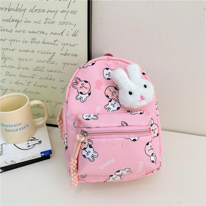 Cute Rabbit Printed Canvas Backpack For Kids With Lightweight Design For School Use