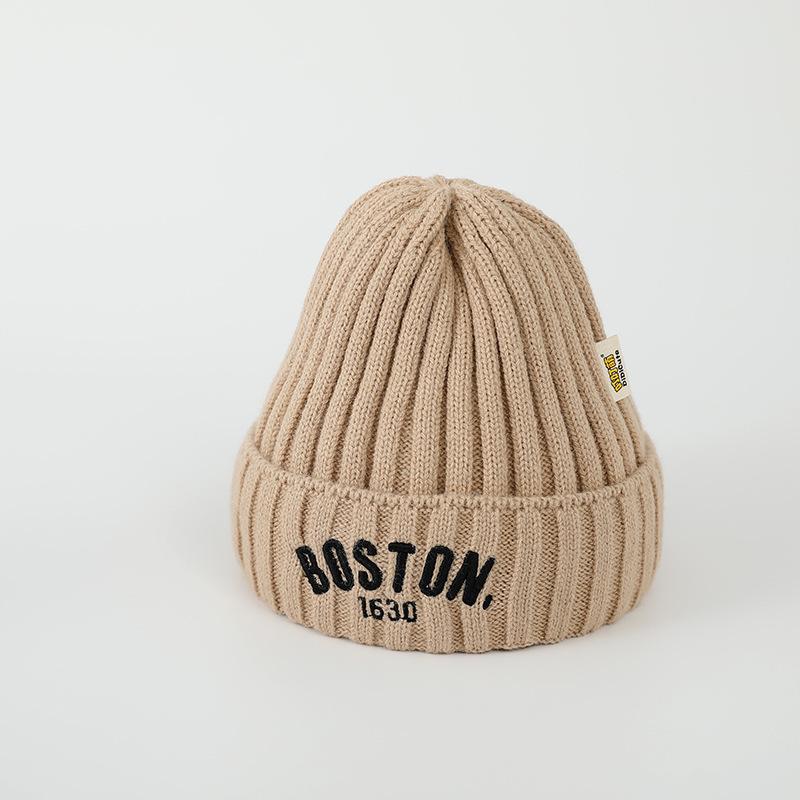 Solid Color Letter Baby Beanie Cap Winter Warm Knit Hat for Girls Boys Vintage Embroidered BOSTON Toddler Kids Crochet Bonnet