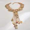 Heavy industry exaggerated hollow engraved chokr neck chain ZA retro fringed coin key long necklace