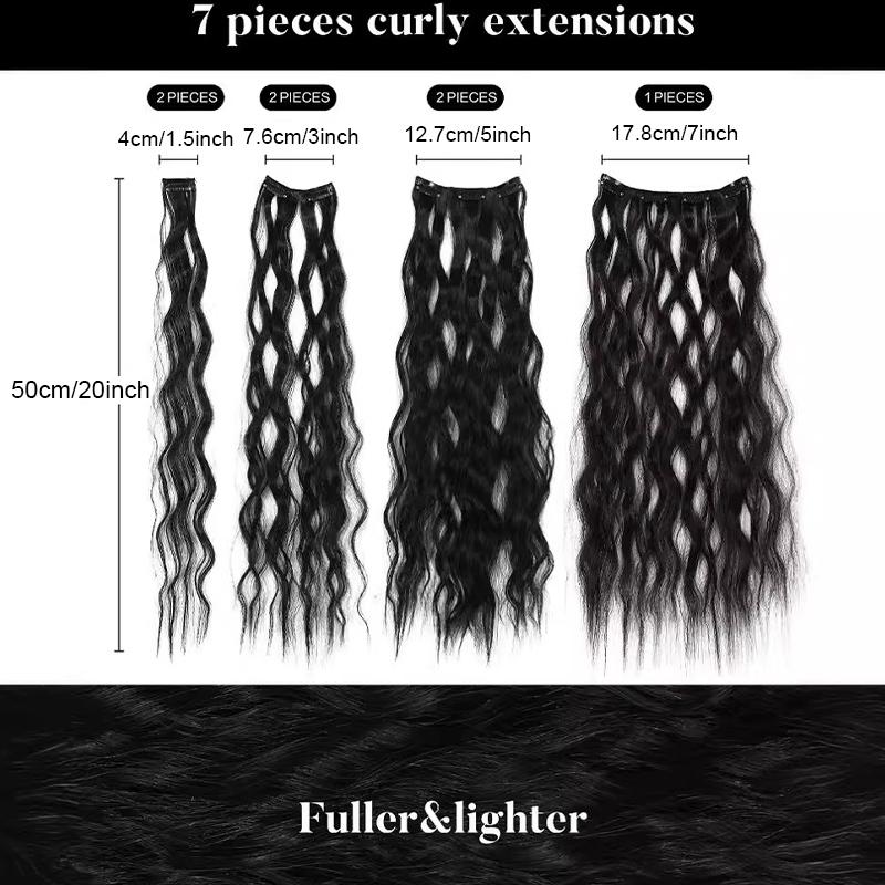 Set de șapte piese pentru păr creț ondulat de apă cu extensii de păr perucă sintetică pentru femei pufoasă și confortabilă potrivită pentru adunările zilnice