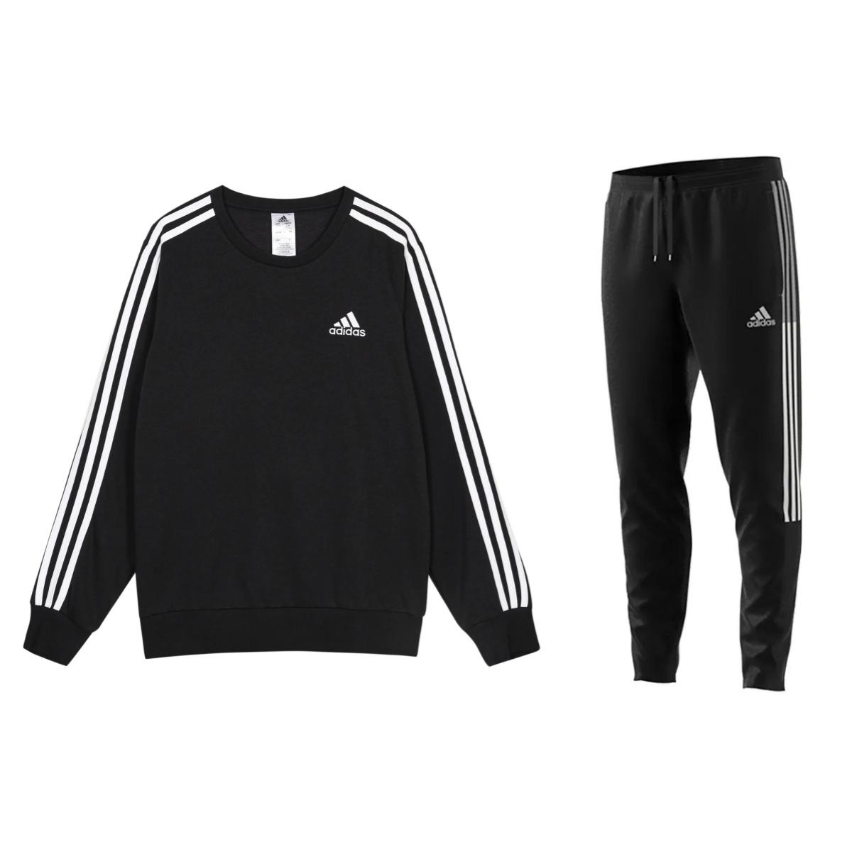 

Adidas свободный крой круглый вырез длинный рукав футбольные тренировочные тканые брюки повседневный спортивный костюм мужской костюм черный GK9078+GM7356 S