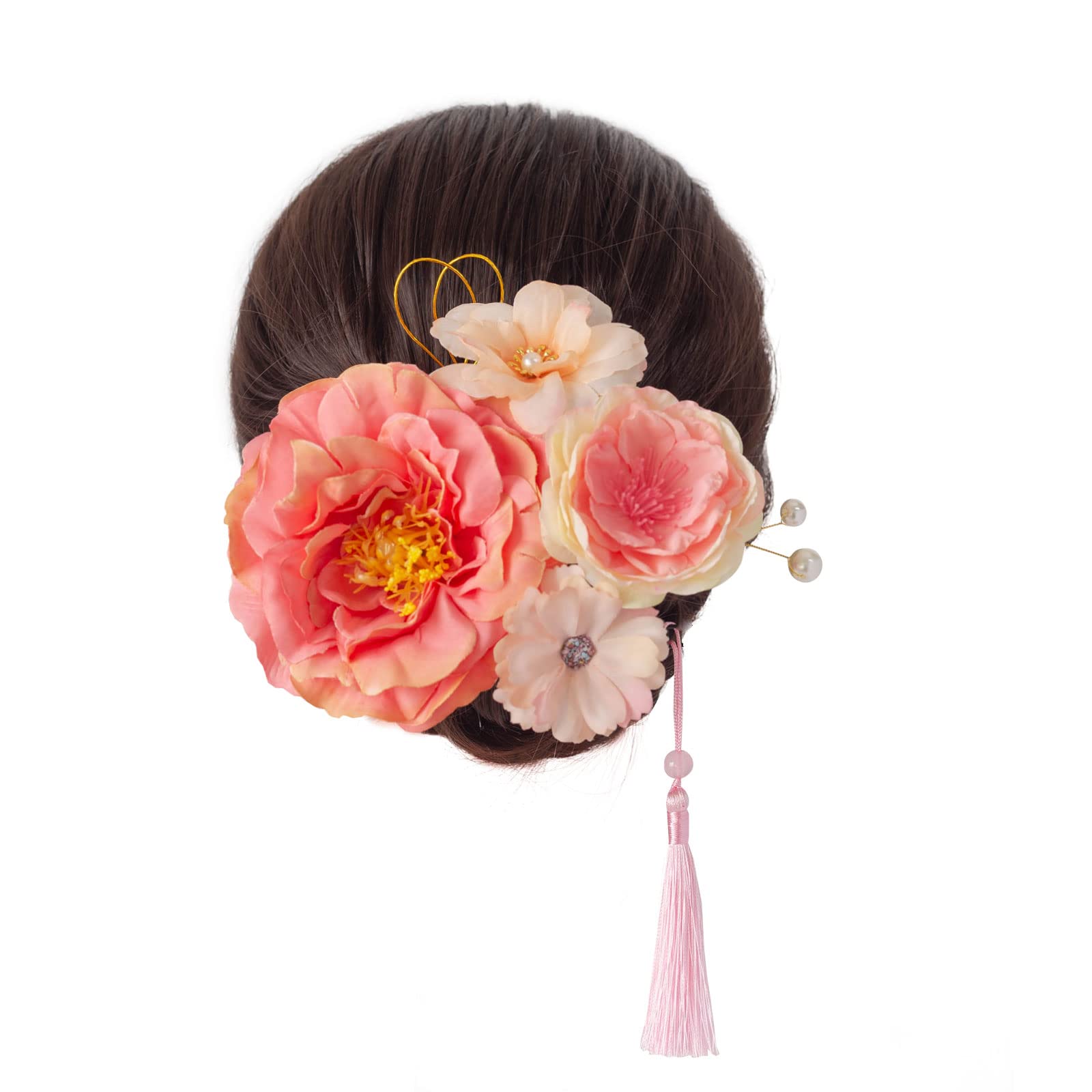 

VIYIEN Handmade Artificial Flower Hair Ornament for and Perfect for and Features Mizuhiki Tassel and Faux Pink Coming-of-Age Ceremonies, Graduations, розовый