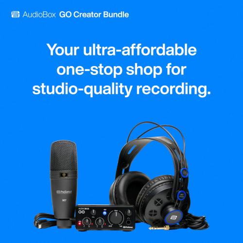 PreSonus AudioBox Go Creator Complete Studio Recording Bundle with USB Audio 96K Interface, Condenser Microphone, Professional Monitoring Headphones,