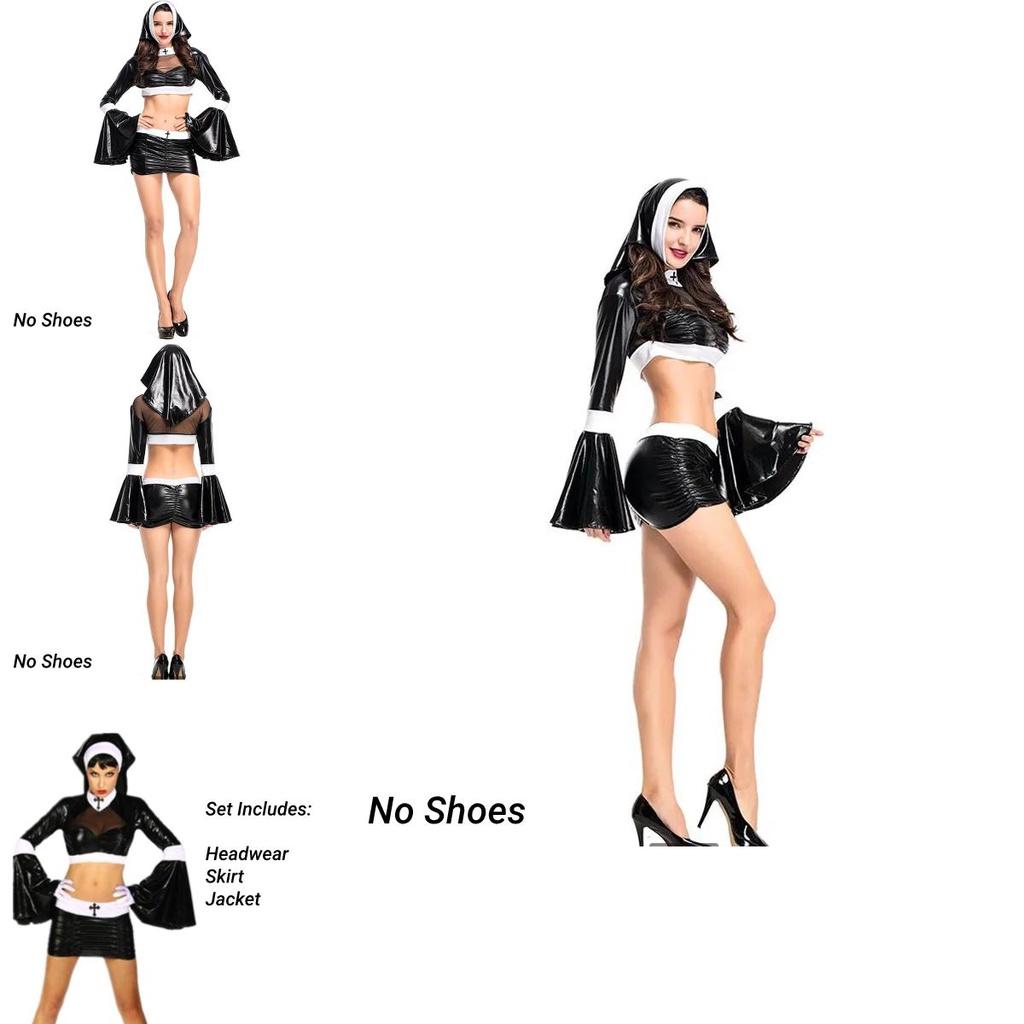 Trendy Halloween Costume For Women New Nightclub Cosplay Outfit With Coating Adult Nun Clothing [75 Characters]