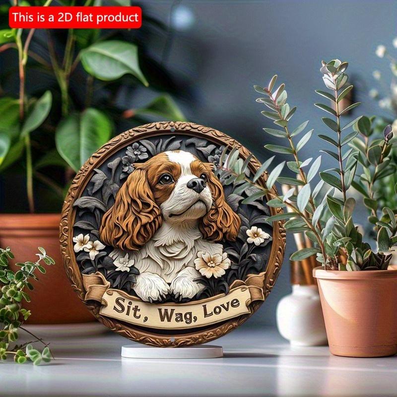 2D Flach 20*20cm1Stk Sitzen, Wedeln, Liebe Cavalier King Charles Hund Design Runder Anhänger, Ideales hochwertiges Holzgeschenk für Hundeliebhaber, Kein Strom benötigt