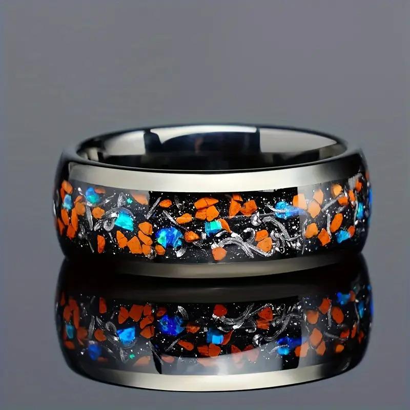 Fashion 8mm Men Stainless Steel Rings Inlay Colorful Abalone Shell Rings For Men Women Wedding Engagement Band Jewelry Gift