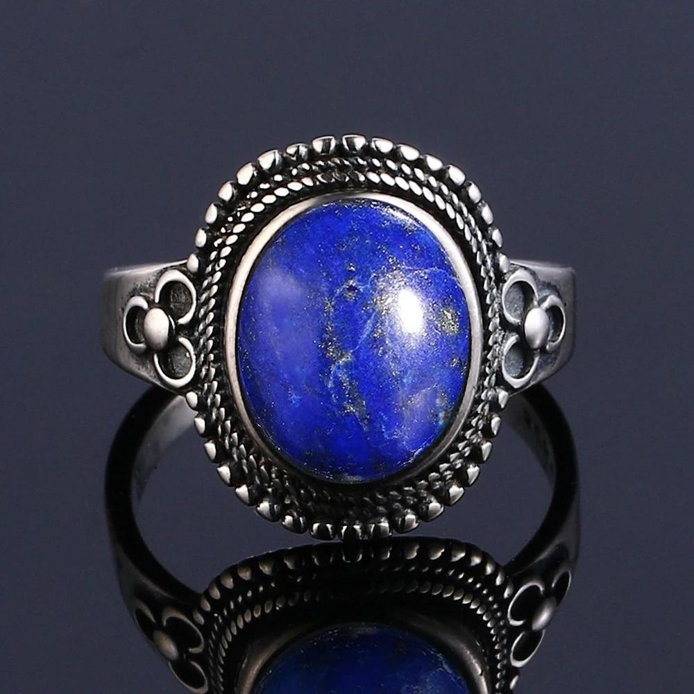 Natürlicher großer ovaler natürlicher Lapislazuli-Ring für Frauen Geschenk Vintage großer Ring Großhandel feiner Schmuck