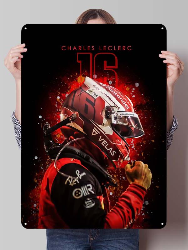 Charles Leclerc Rennfahrer Poster F1 Rennsport Metallschilder Wandkunst Wandbild Benutzerdefinierte Blechschilder für Wandkunst Dekoration Vintage Metallschild