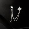 Sophisticated Crystal Moon Planet Lapel Pin Adornment for Men Rhinestone Collar Accessory with Hanging Chain Brooch