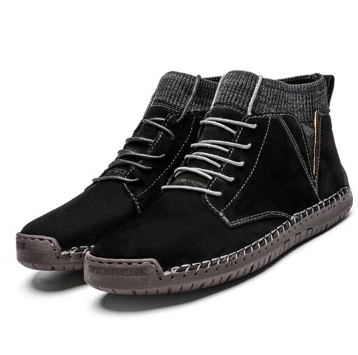 Autumn winter men's leather boots plus fleece men's suede outdoor casual shoes high-top snow boots sapatos masculinos D582