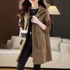 Large Size Women Hooded Trench Coat Jacket Medium-length Loose Casual Versatile Coat