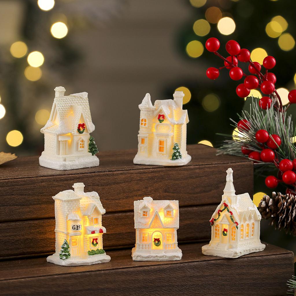 Micro Landscape Ornament Energy-Saving White Resin Small House Festival Party Decor Exquisite Christmas Decoration Gift For Home