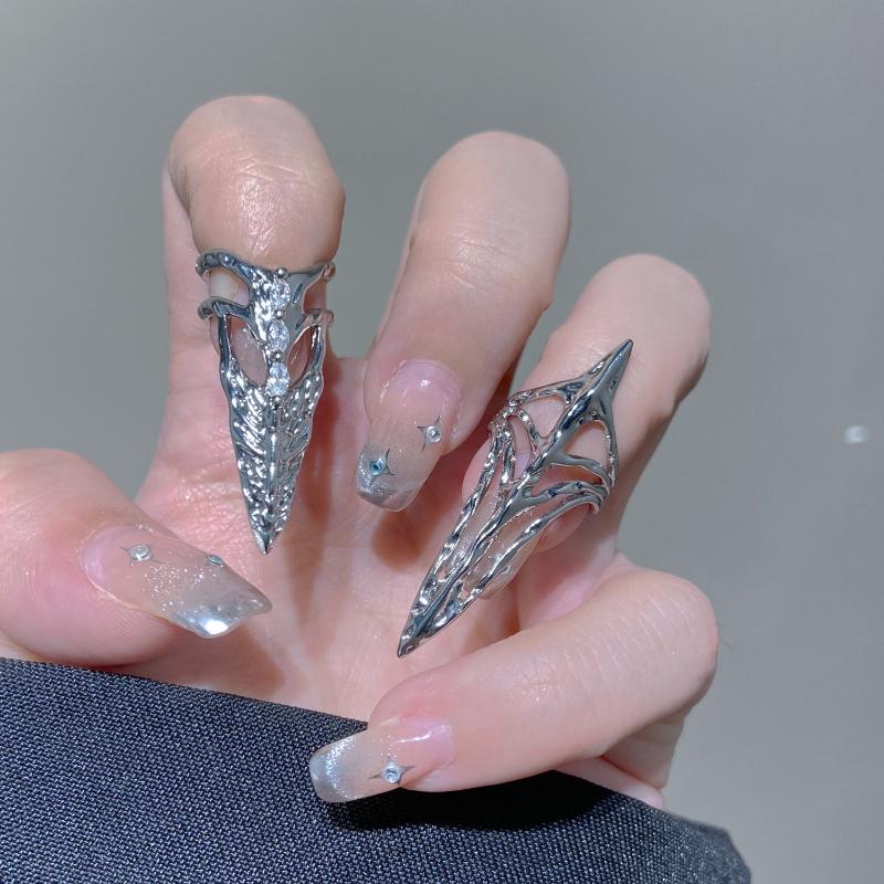 Nastavitelný Prsten na Nehet 1/2ks Punkový Kovový Gotický Rockový Strojní Design Manikúra Šperk Dárek