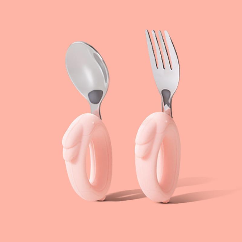 

Детский набор столовой посуды Посуда для еды для детей Детская утварь Нержавеющая сталь 316 Посуда для малышей Столовые приборы Мультяшная Ложка Вилка для кормления младенца розовый