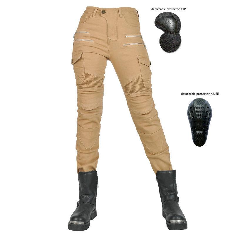 Motorcycle jeans, female rider elastic motorcycle riding pants, retro personalized casual anti-drop pants