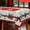 Tablecloth with Embossed Edges , Featuring a Merry Christmas Theme for Parties, Adorned with a Buffalo Check Bow, Poinsettias, Christmas Trees