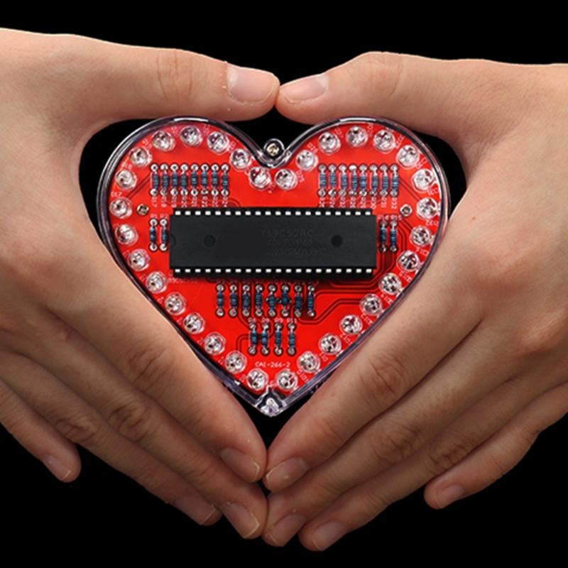32 RGBs LED DIY Herzform Lötbausatz Pädagogisches Elektronik-Lernset für Studenten und Bastelbegeisterte Geschenk