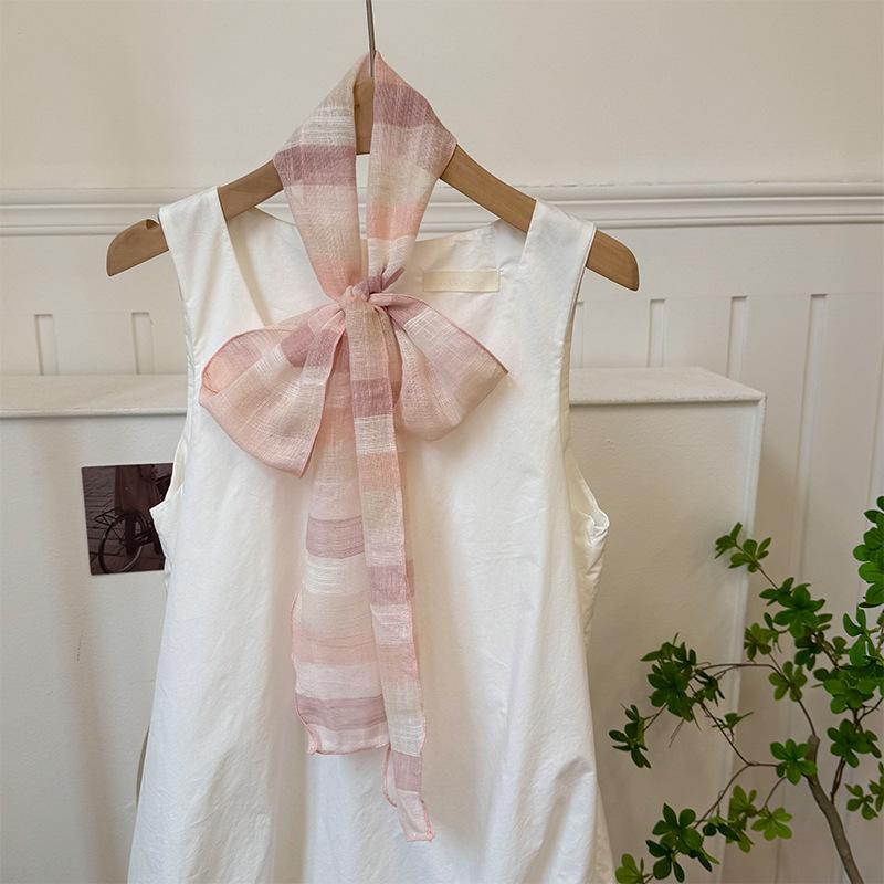 Silk scarf long strip high-end new literary stripe breathable sweat-absorbing neck small scarf thin scarf women's headscarf headband