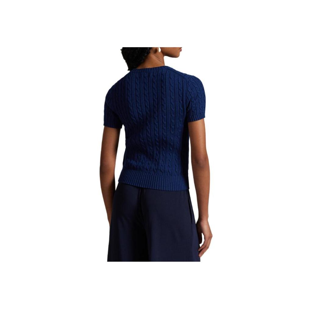Polo Ralph Lauren Logo Embroidered Round Neck Slim Fit Short Sleeve Knit Top Women Tops Blue WMPOSWENC021234-400