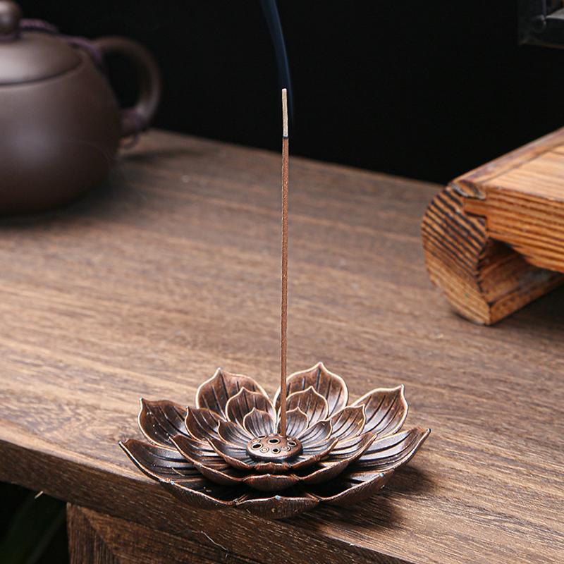 Metal  Incense Burner Stick Holder Buddhism Lotus Line Incense Plate Sandalwood Coil Base Temples Yoga Studios Home Decoration