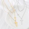 Simple Trendy Smooth Surface Metal Stainless Steel Cross Pendant Double Layer Necklace for Women Collar Chain Jewelry Accessory