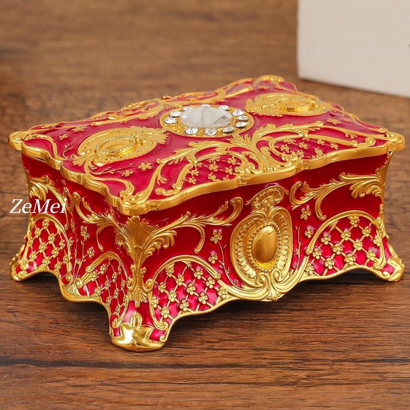 Vintage Elegant Jewelry Box with Gold Detailing, Alloy Pearl Storage Box Rings, Earrings, Makeup Table Decorative Accessories