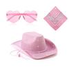 Glittering Pink Cowboy Hat Bandana Sunglasses Costume Women Musical Festival Dress Up Costume Bachelorette Party Props