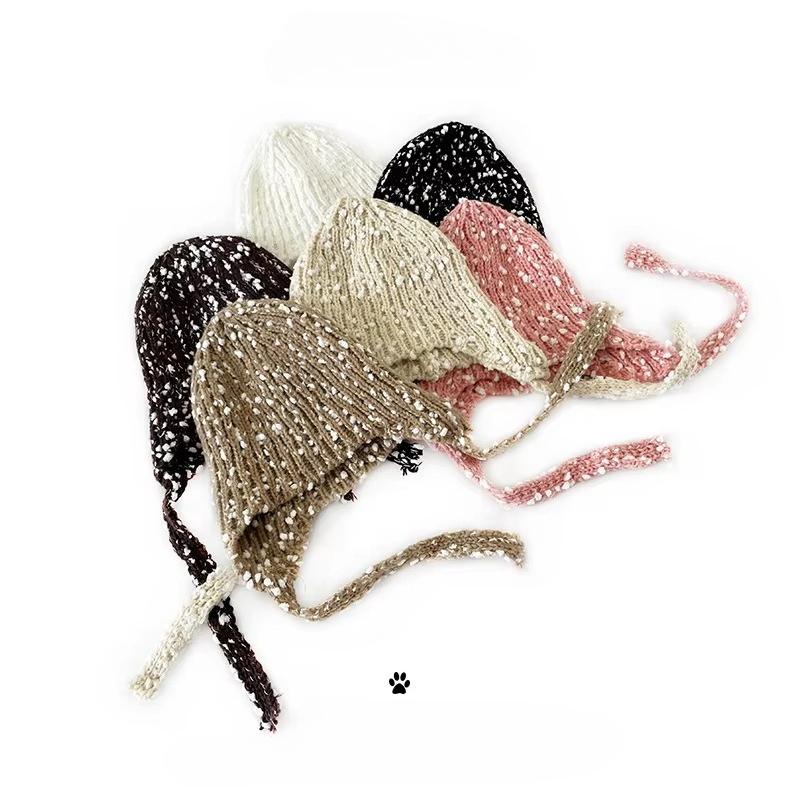 

Cute Baby Girl Hat with Braids Brim Winter Warm Knitted Earflap Cap Fashion Beanie for Toddler Soft Yarn Crochet Infant Hat