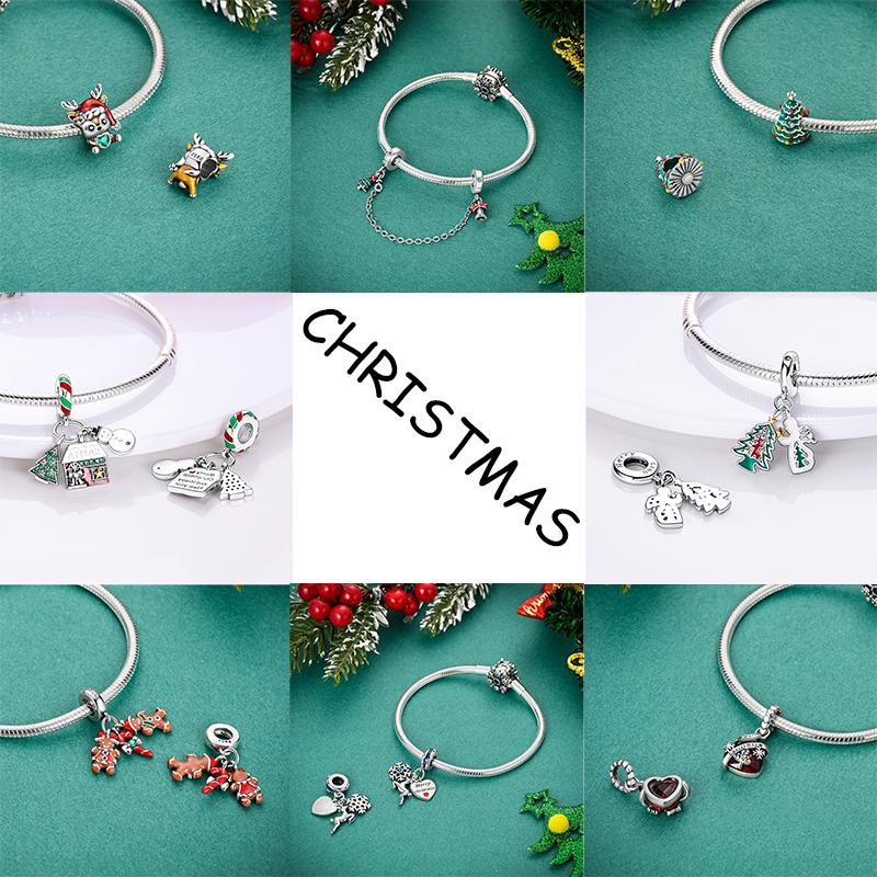 Copper Christmas Charms For Original Bracelet Women Pendant Gift Christmas Tree Santa Claus Snowman Beads Dangle