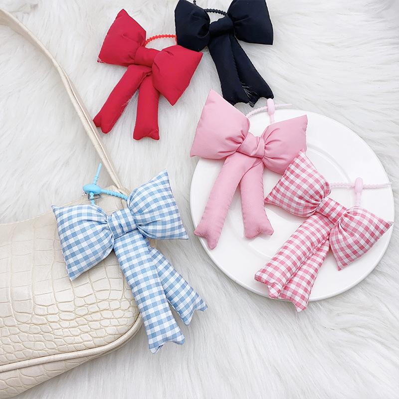 Checkered Bow Keychain Pendant Solid Color Bow Keychain For Women Girls Cute Sweet Bag Decoration Accessories Gifts