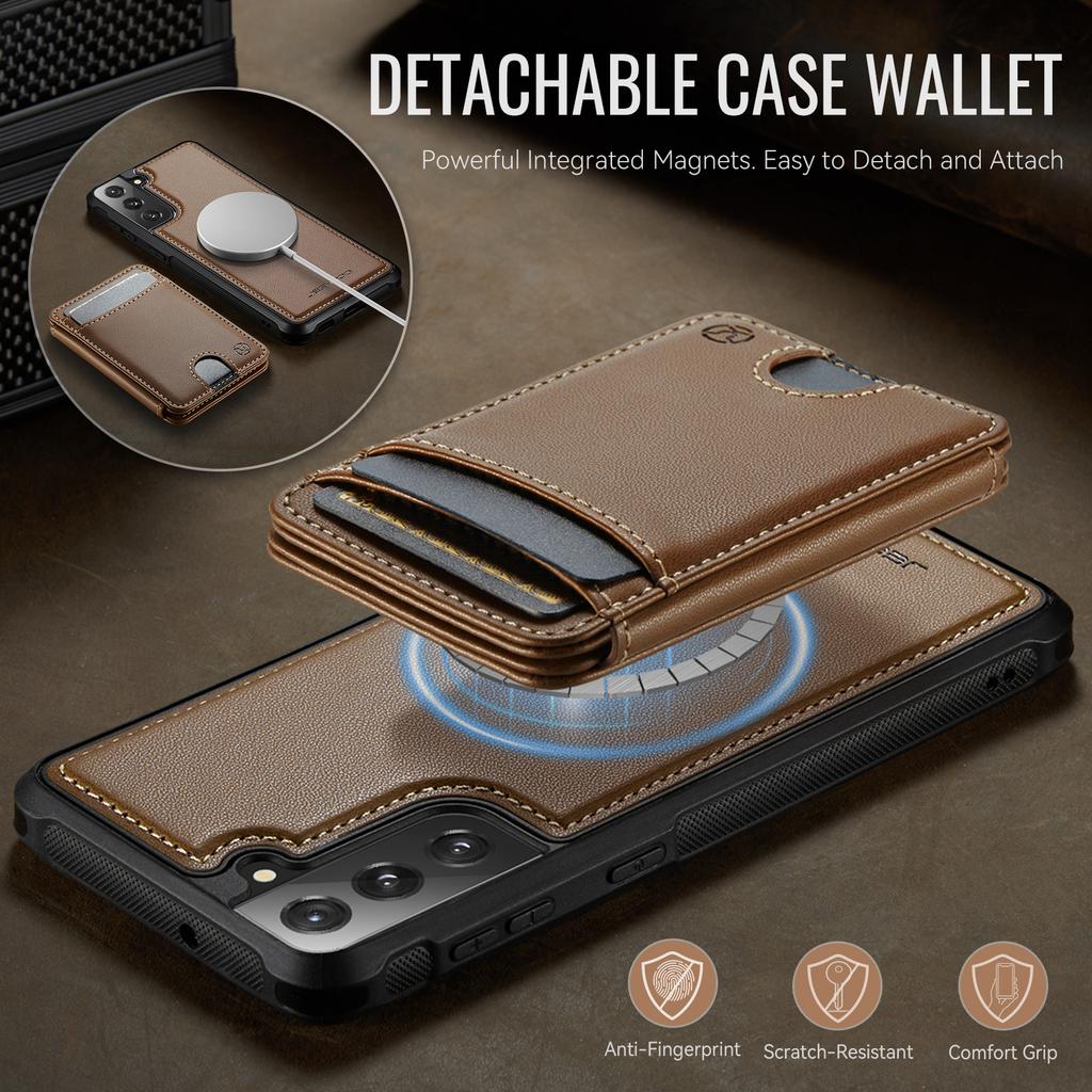 For Samsung Galaxy S22 5G Magnetic Case JEEHOOD J10 Leather Back Phone Cover with Detachable Card Holder Kickstand