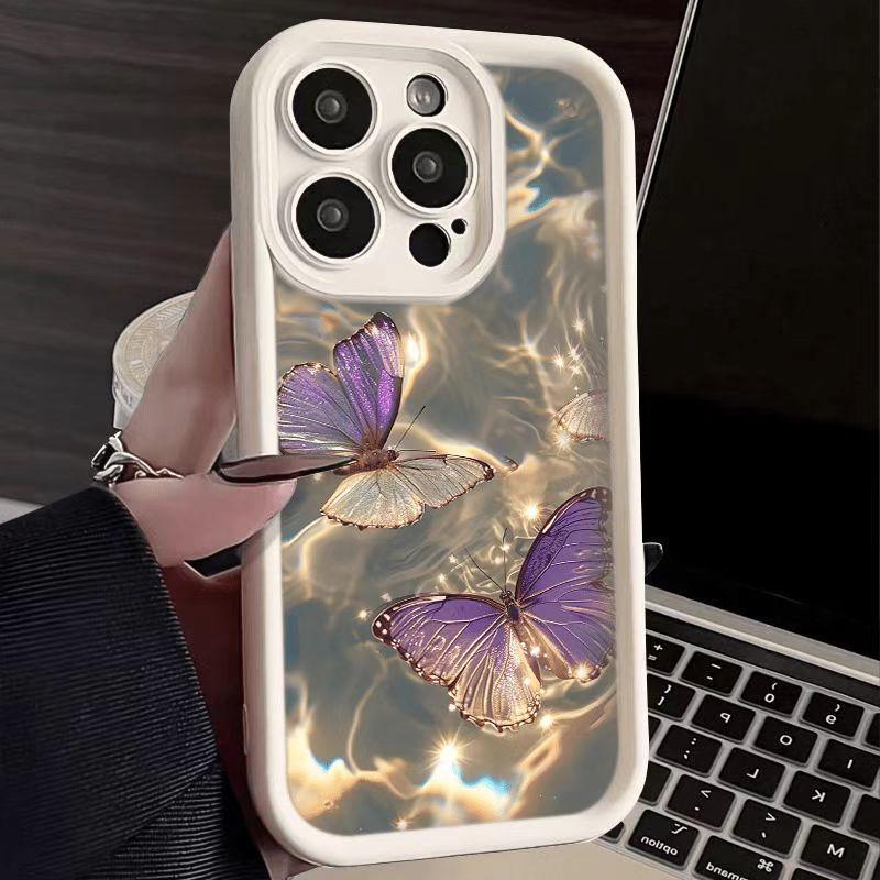 Water Ripple Purple Butterfly Case for Apple iPhone 17 Air, New Model, iPhone 16, 15 Pro, Beautiful Design, Drop Protection