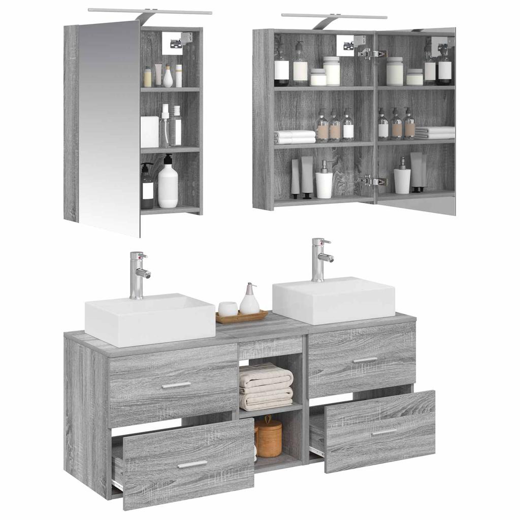 5 Piece Bathroom Furniture Set Gray Sonoma Engineered Wood and Glass