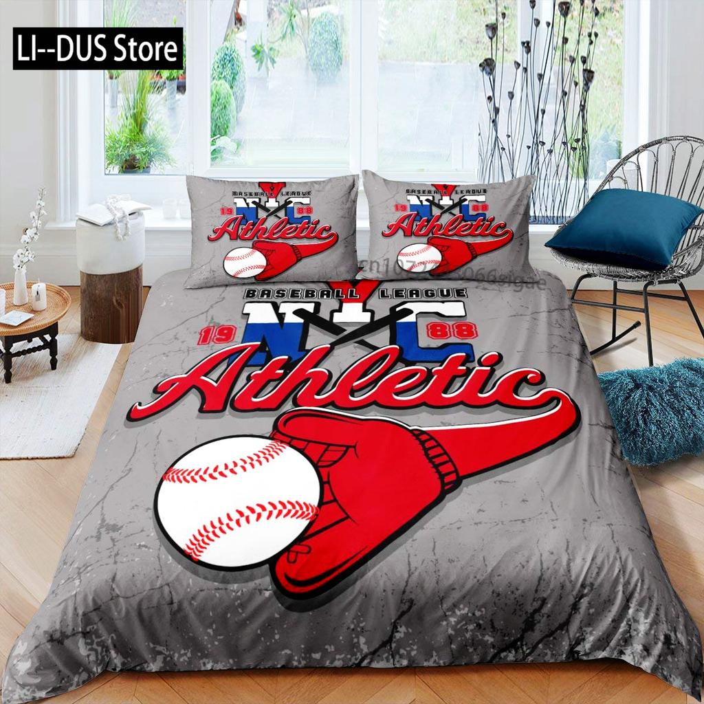 Comforter Baseball Polyester Ball Pattern Sports Theme Player Twin Bedding Set For Teen Baseball Lovers Queen King